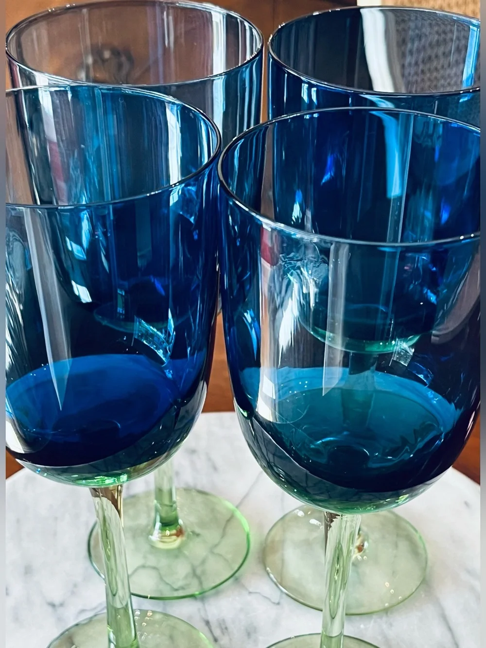 VTG Block Metropolis Festival Blue Green 9” Water Goblets Wine Glasses, 4-Set